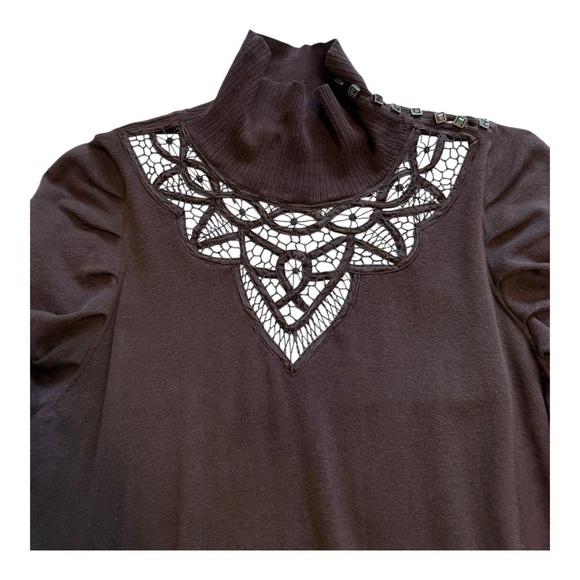 Nougat London Turtleneck Lace Front Long Sleeve Silk Sweater - Size 10 - Picture 11 of 14